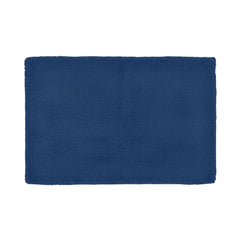 Dark blue textured bathmat, rectangular, soft fabric, home essentials