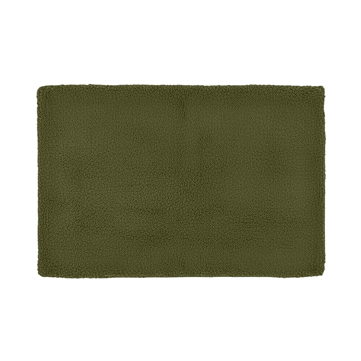 Olive green rectangular bathmat with soft textured surface, ideal for bathroom use