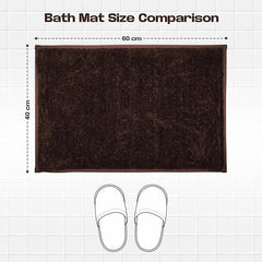 Brown bath mat size comparison 60x40 cm on tile floor with slippers illustration