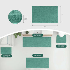 Aqua green bathmat set in multiple sizes for bathroom, ultra-soft microfiber texture.