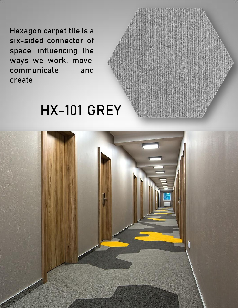 Hego Hexagon Grey Colour Carpet Tile - Modern & Versatile Flooring Solution | Enera