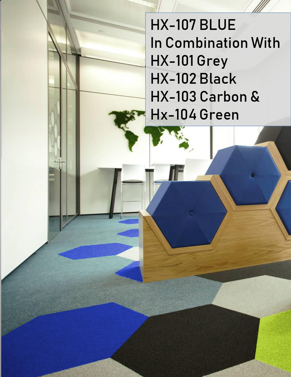 Hego Hexagon Blue Carpet Tile - Modern & Innovative Flooring | Enera