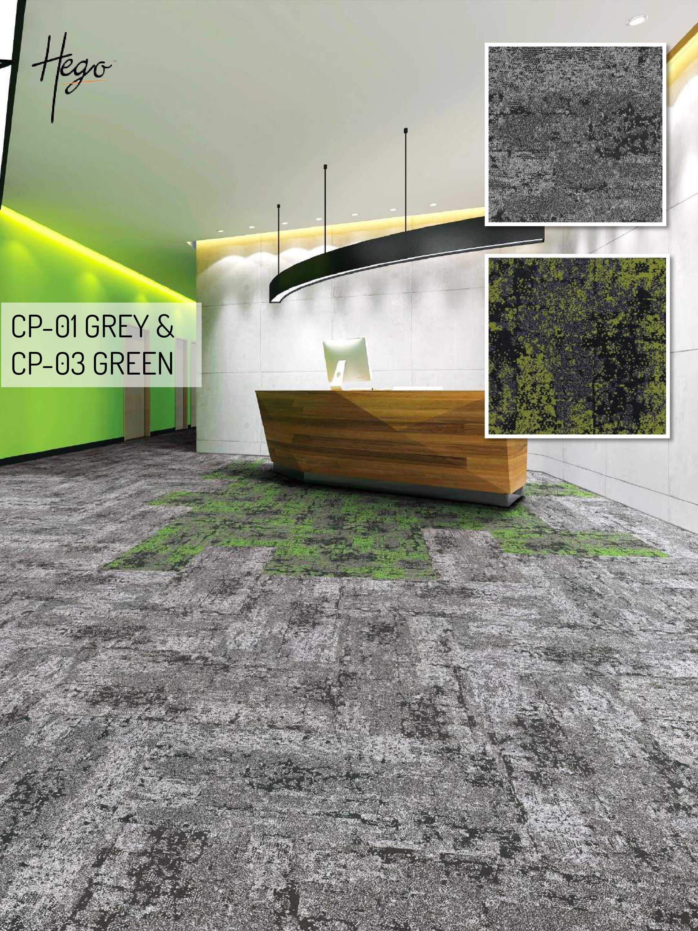 Hego Colour Point Wall to Wall Carpet | Grey & Green | Stylish & Durable Flooring | Enera