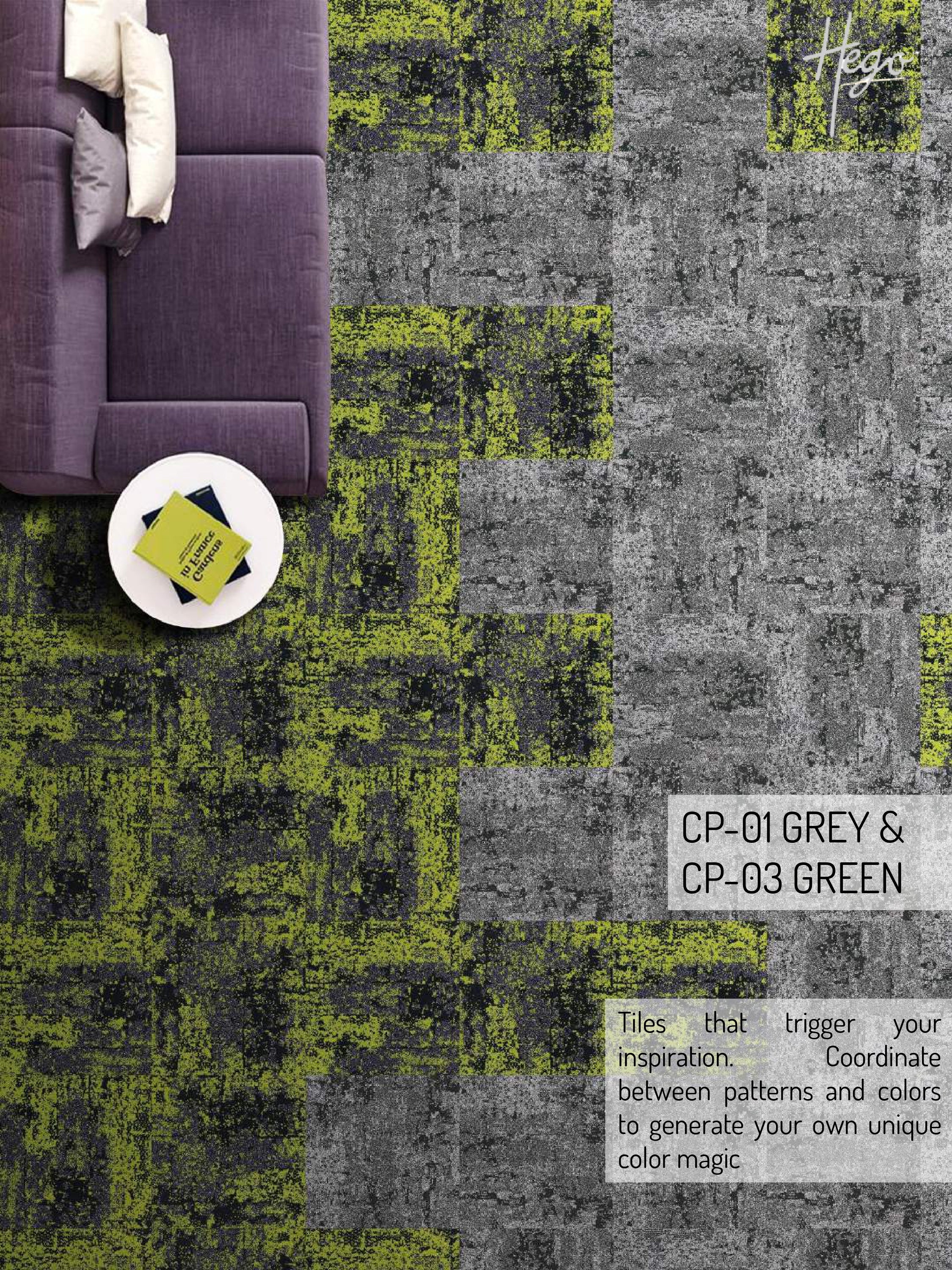 Hego Colour Point Wall to Wall Carpet | Grey & Green | Stylish & Durable Flooring | Enera