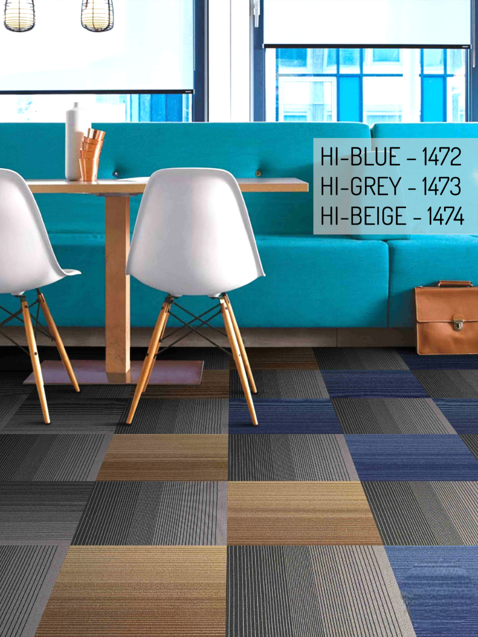 Hego Interline Wall to Wall Carpet | Blue, Grey & Beige | Modern & Durable Flooring | Enera