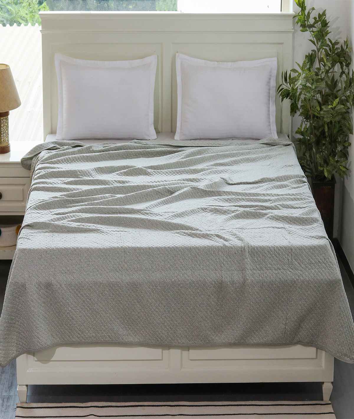 Pluchi Harlequin Cotton Knitted Double Bed Dohar / Quilt (Vanilla Grey Melange) - Agarwal Bedding and Furnishing