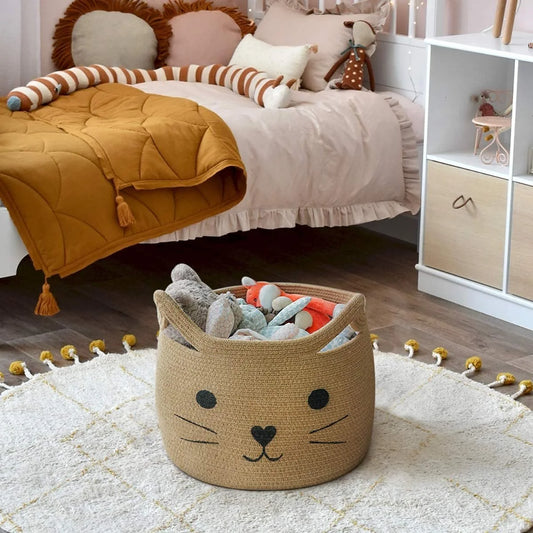 Enera Beige Foldable Jute Storage Basket with Lid