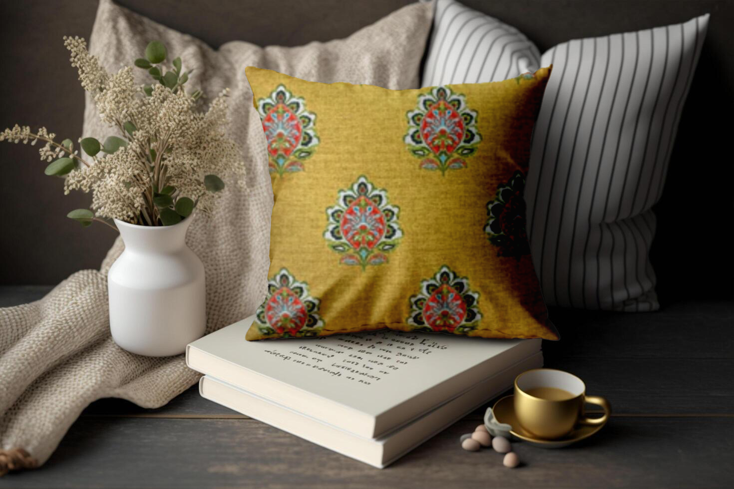 SRM Vict -114 Yellow Cushion Cover 18x18 | Vibrant & Elegant | Enera