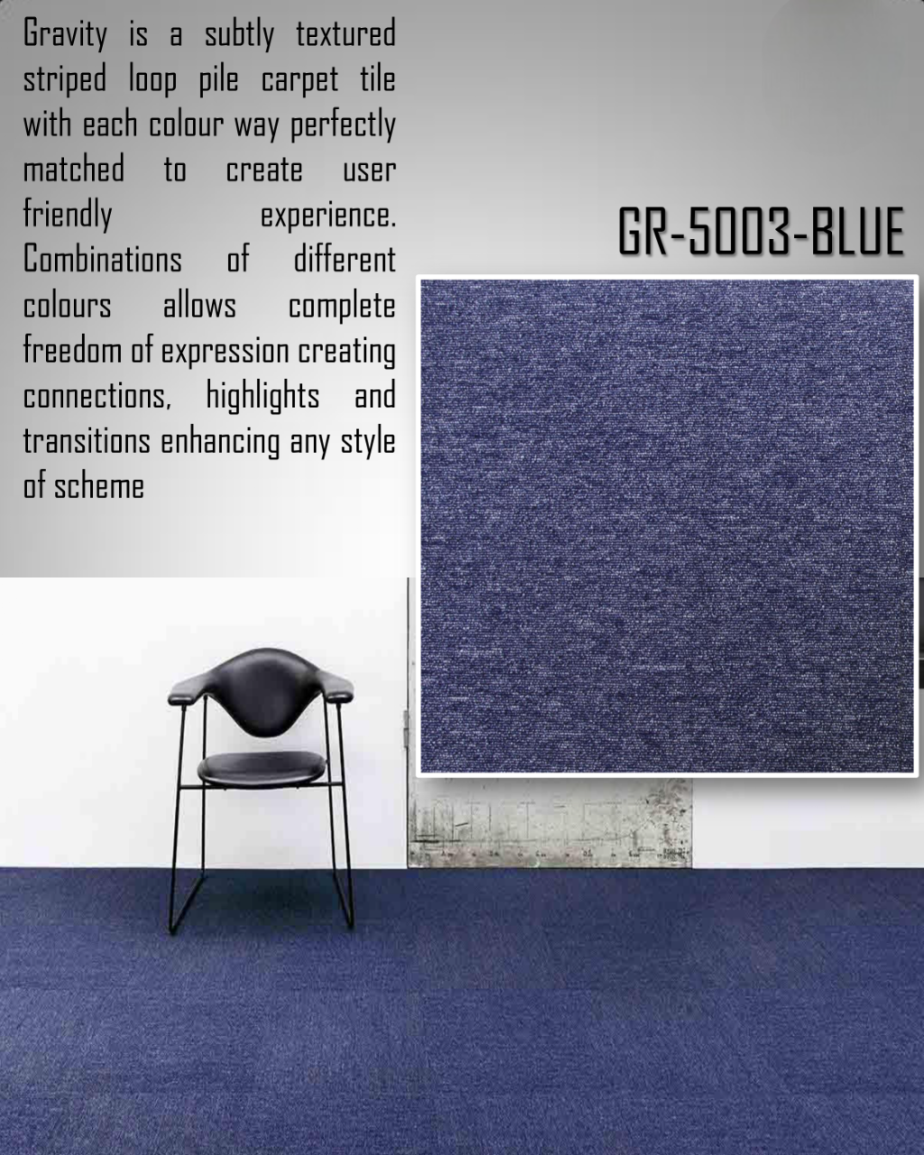 Hego Gravity Carpet Tile Plank | Grey & Blue | Stylish & Durable Flooring | Enera