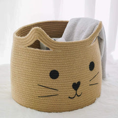 Enera Beige Foldable Jute Storage Basket with Lid