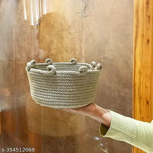 Enera Knit Art Basket Medium Khaki Silver 18(L) x 18(W) x 14(H)